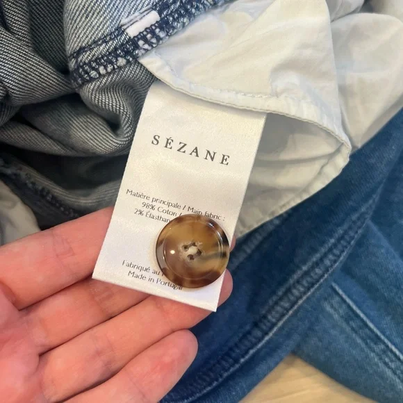 Sezane Rosario Denim Jean Overalls Ruffle Jumpsuit 38 - Picture 13 of 13